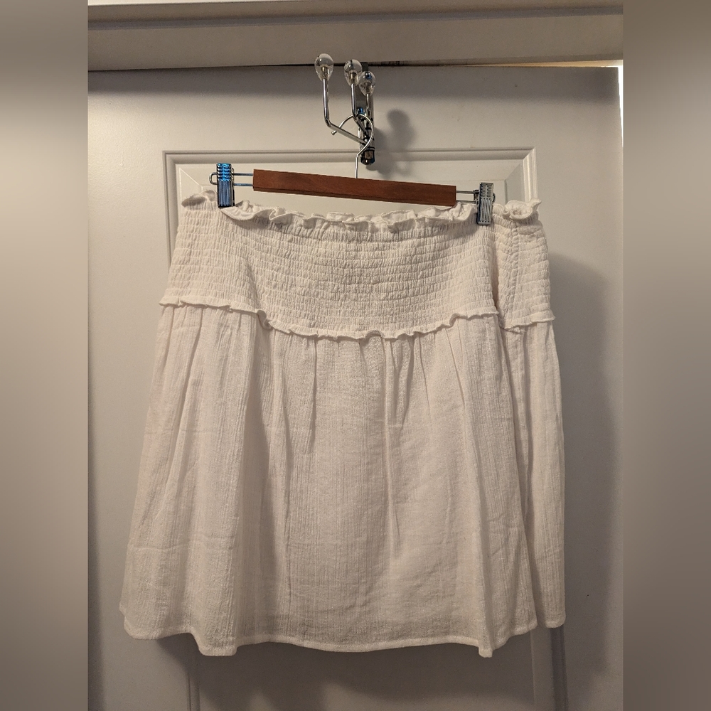 Linen white lined skirt shirred waist
